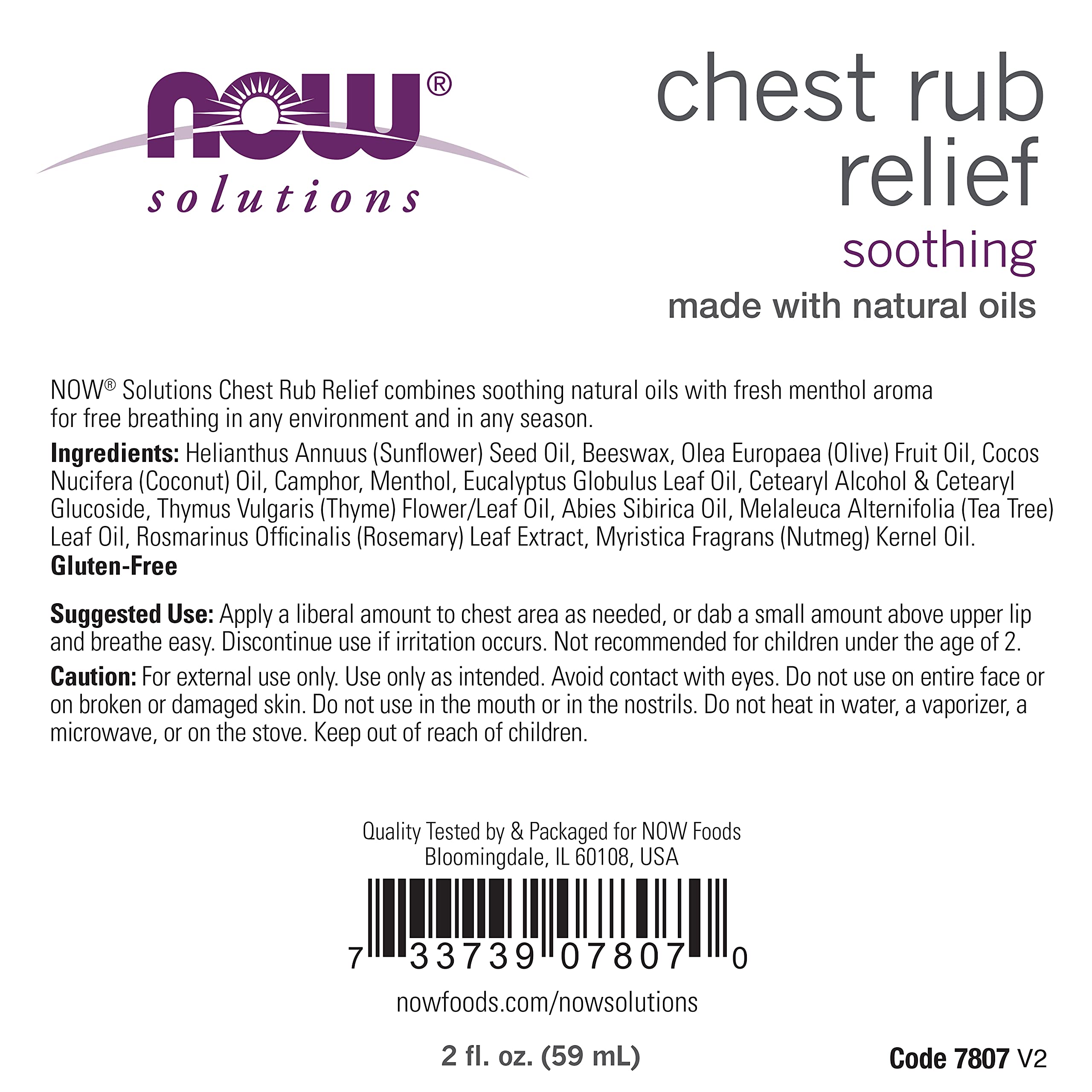 Now Foods Solutions Chest Rub Relief natural ingredients label