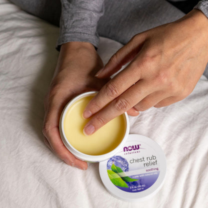 Open tin of Now Foods Chest Rub Relief ointment
