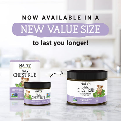 Matys Baby Chest Rub clean ingredients label detailing eucalyptus lavender and chamomile essential oils