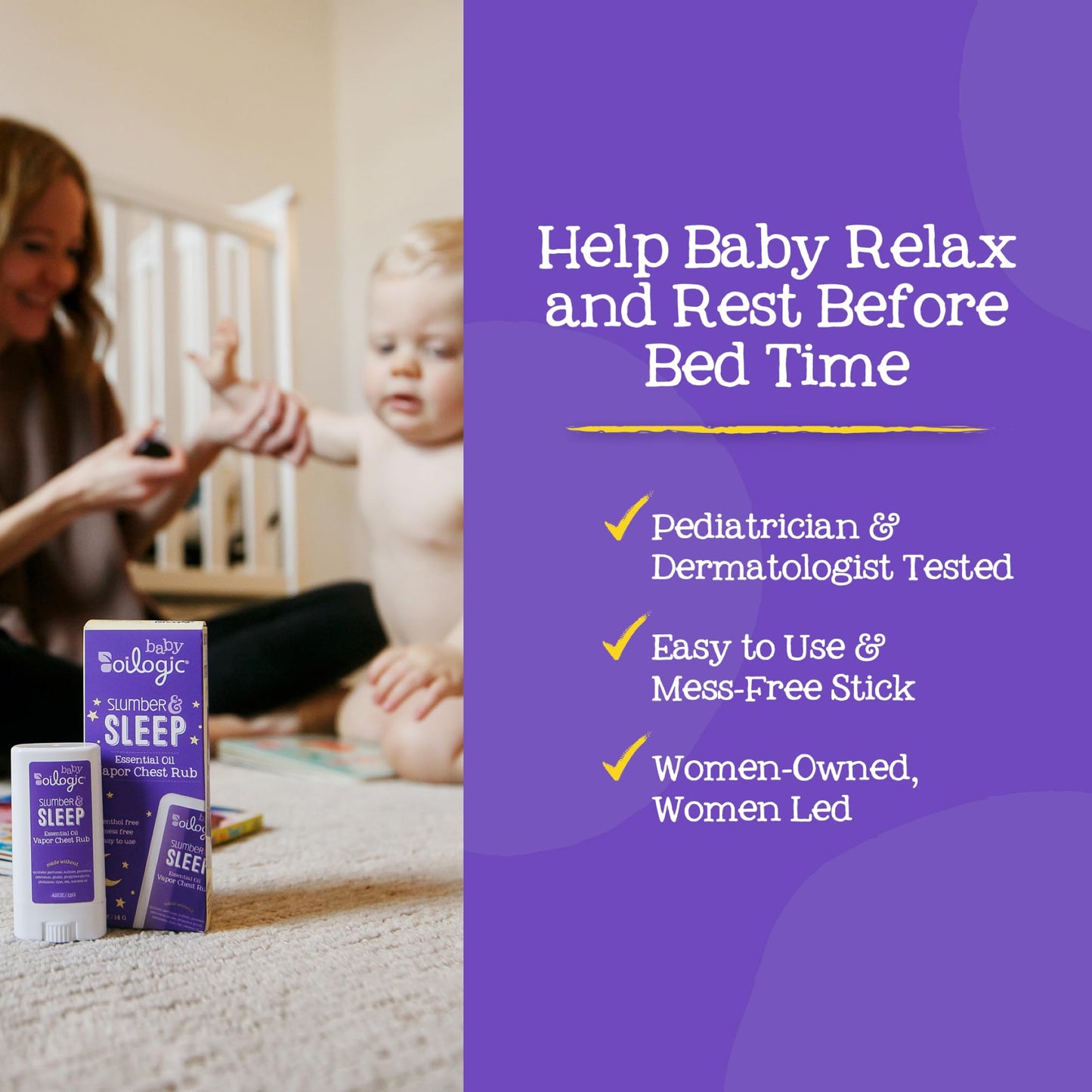 Oilogic toddler slumber and sleep lavender chamomile balm stick details