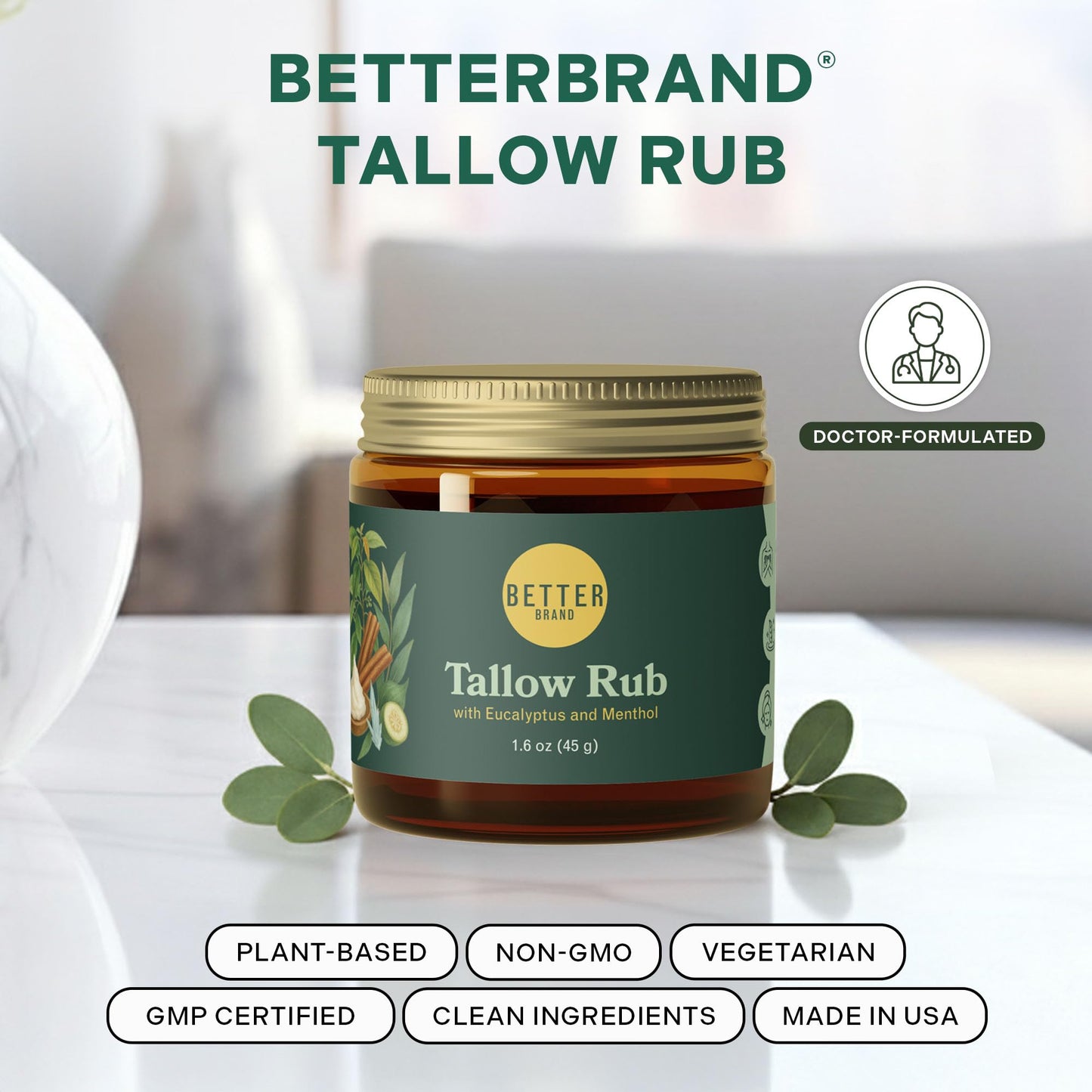 Betterbrand tallow rub jar with menthol and eucalyptus