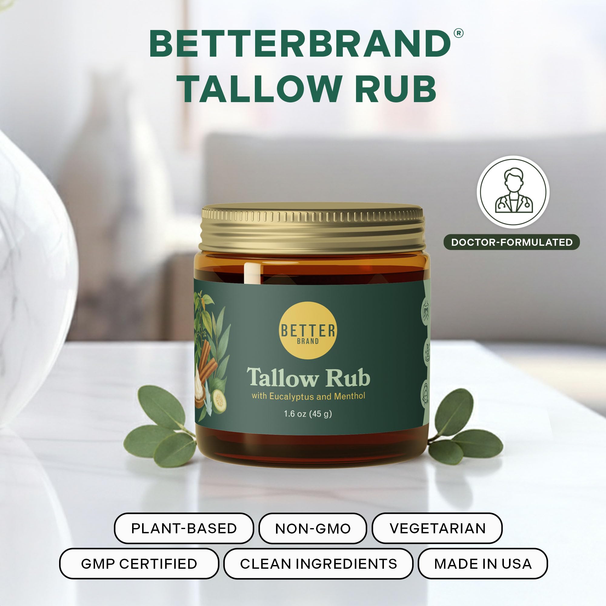 Betterbrand tallow rub jar with menthol and eucalyptus