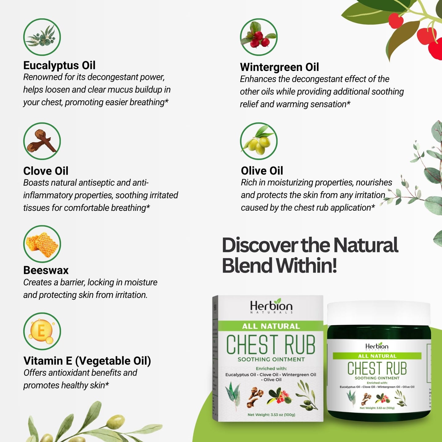 Herbion Chest Rub 3.53 ounce jar illustrating non-medicated formula for family wellness.