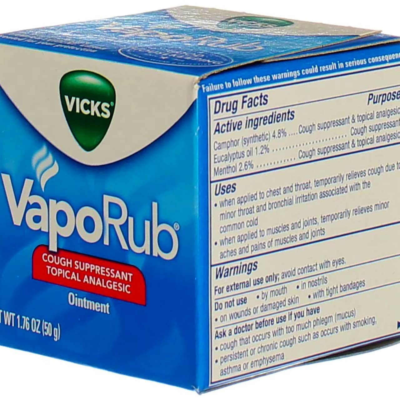 Vicks VapoRub medicated vapor rub jars showing directions for throat and chest application