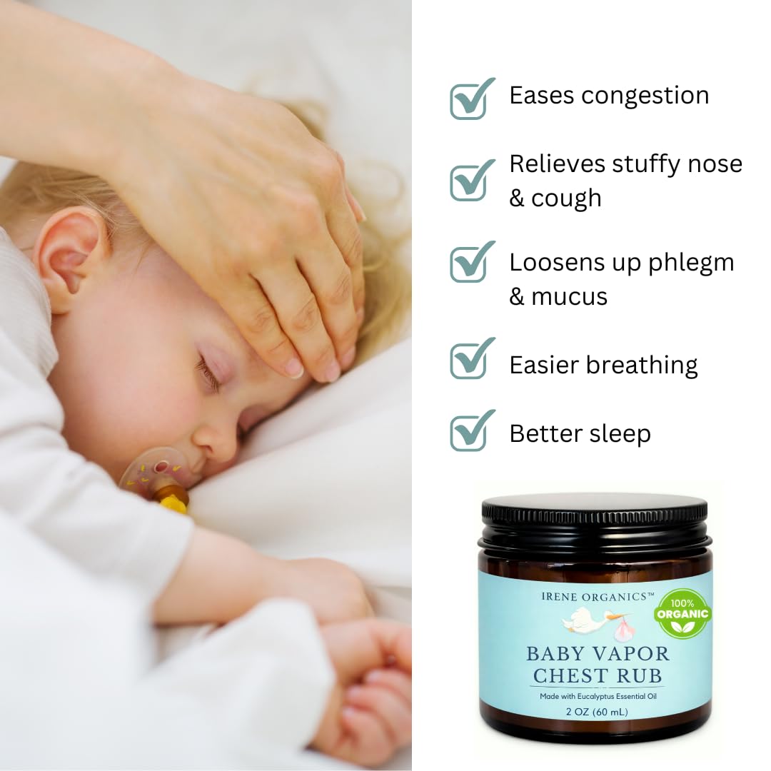 Irene Organics non toxic baby vapo rub showing black lid and organic ingredients label