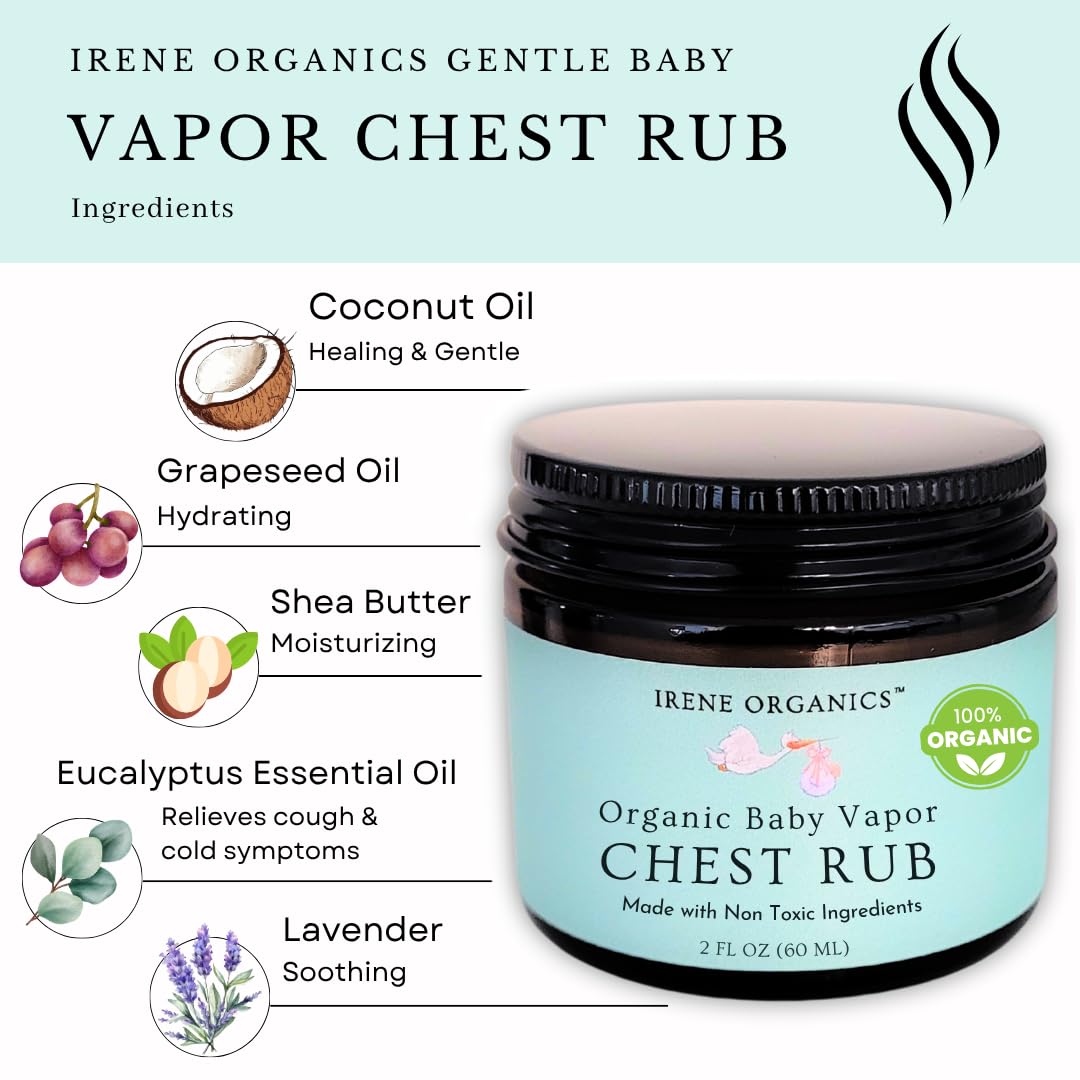 Irene Organics calming eucalyptus and lavender chest rub packaging for toddlers
