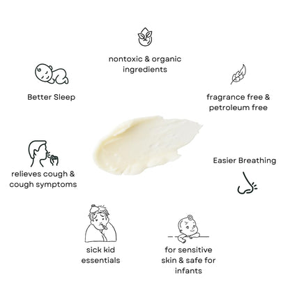 Petroleum free organic baby rub for clear nasal breathing during cold season