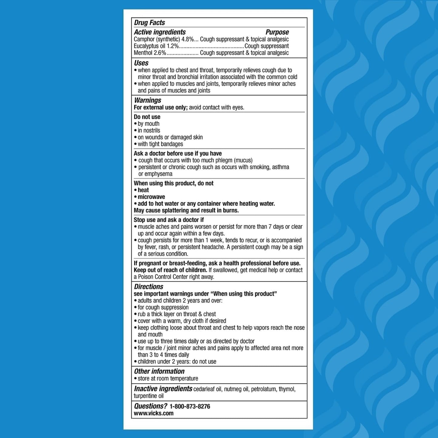 Vicks VapoRub extra strength topical ointment packaging showing ingredients list.