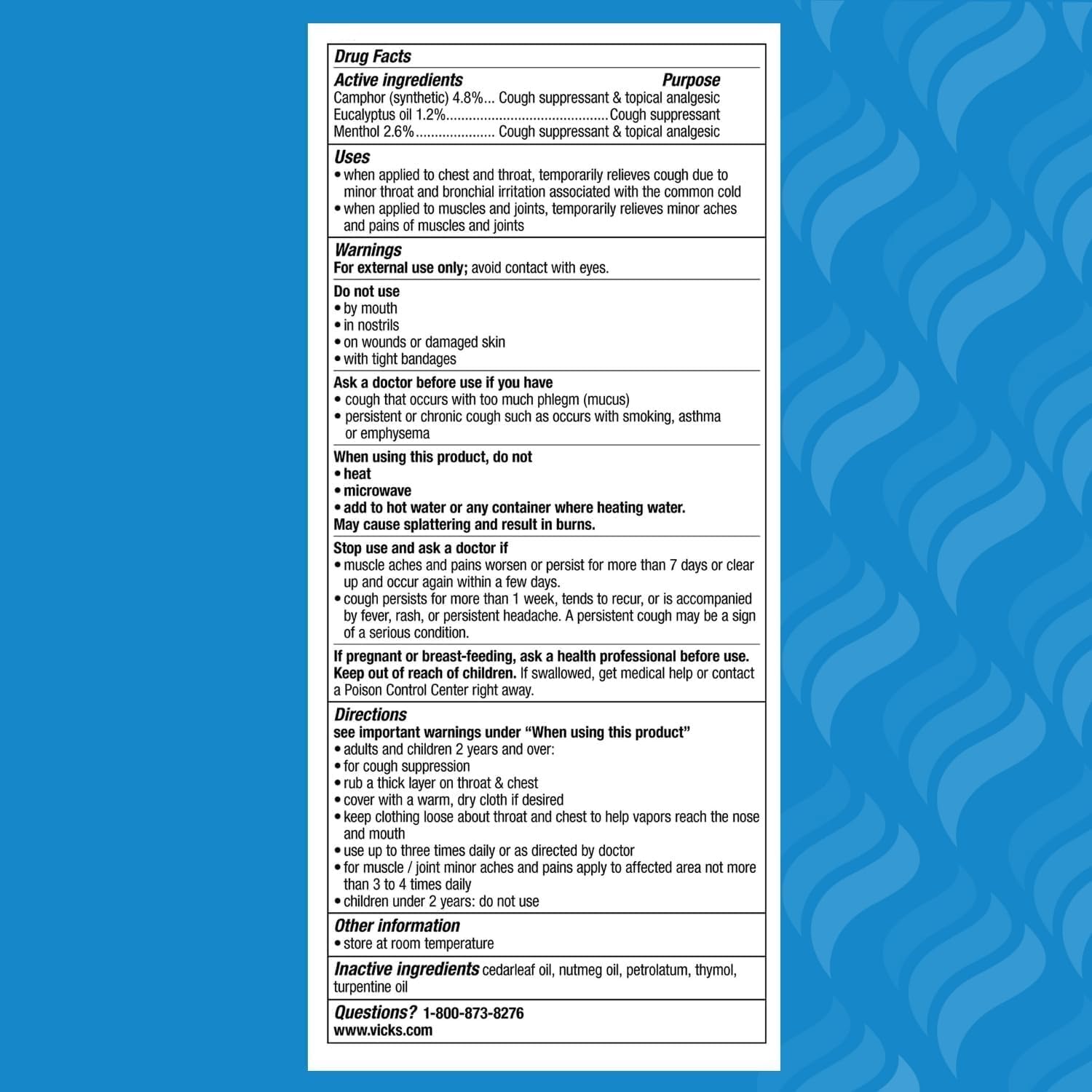 Vicks VapoRub extra strength topical ointment packaging showing ingredients list.