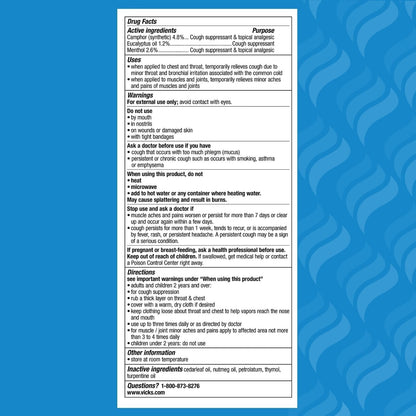 Vicks VapoRub extra strength topical ointment packaging showing ingredients list.