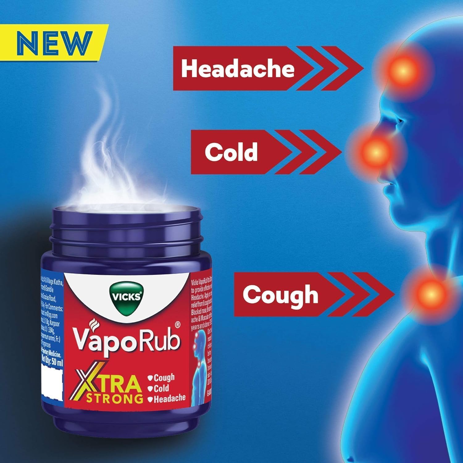 Authentic imported Vicks VapoRub ointment container showing active eucalyptus and menthol formulation.