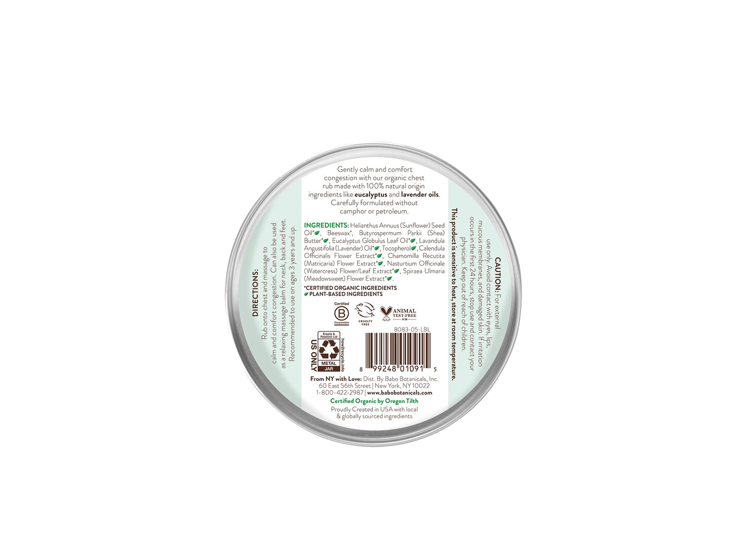 Camphor free eucalyptus and lavender chest balm for kids and adults