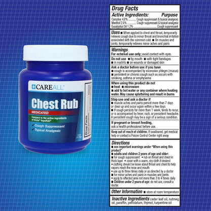 CareAll cold and congestion relief topical rub jar highlighting the eight hour formula