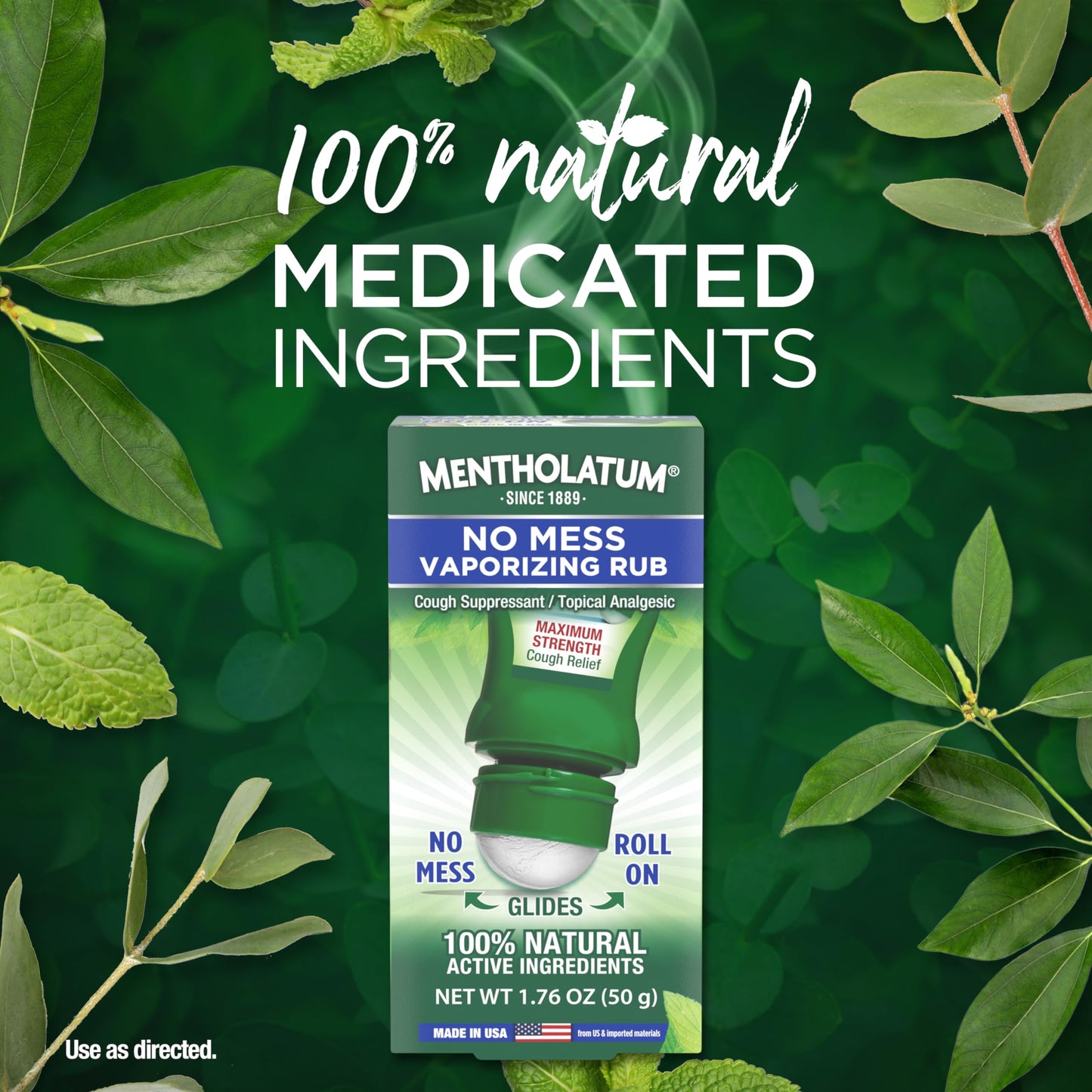 Mentholatum 50g vaporizing ointment packaging highlighting natural active ingredients