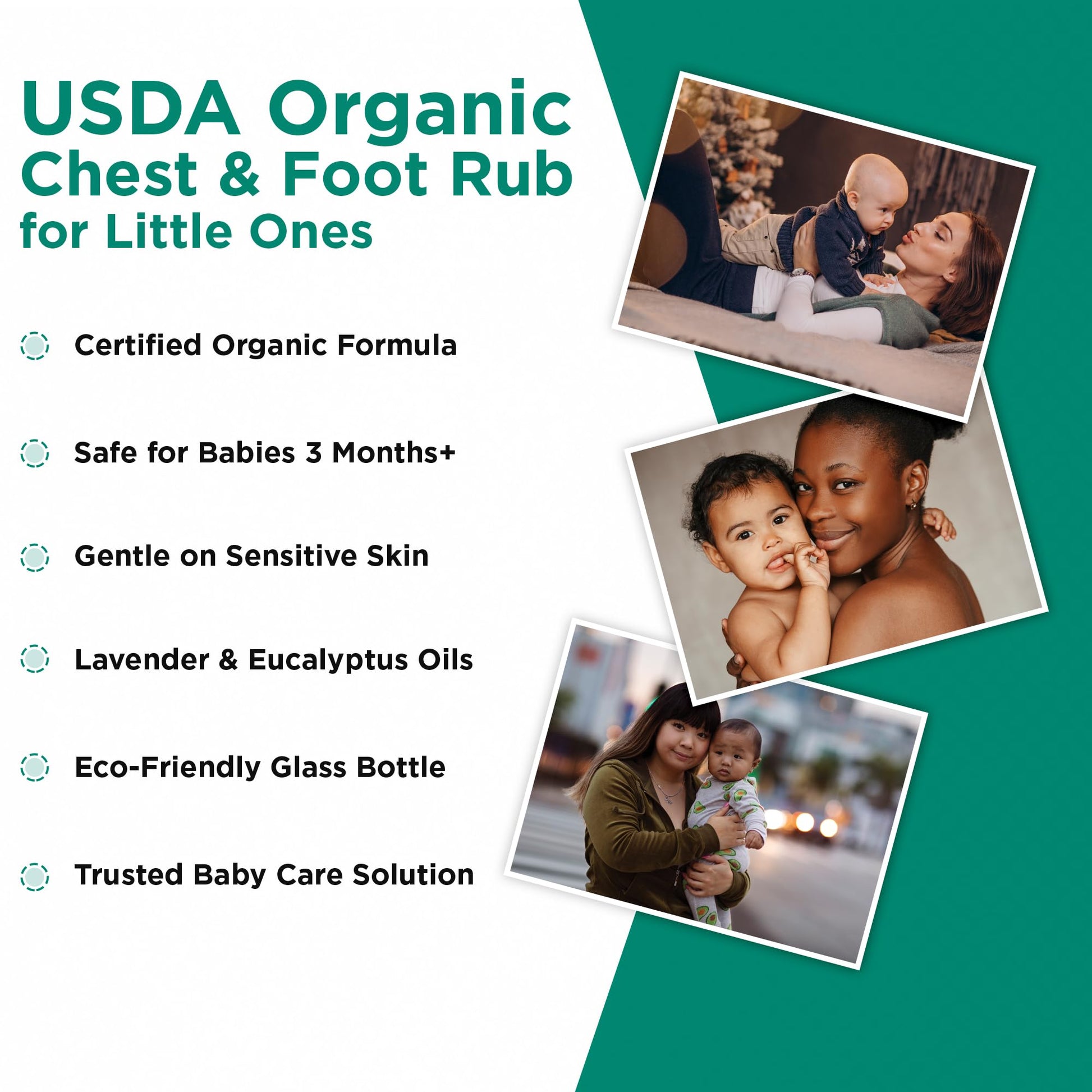 Petroleum free and menthol free organic soothing rub for infants three months plus