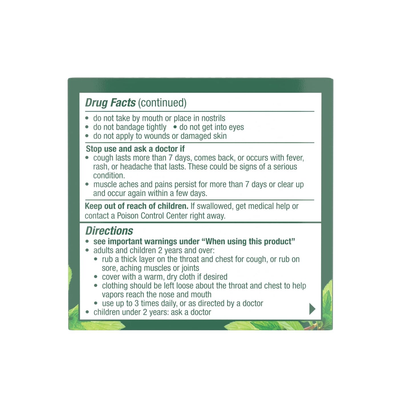 Authentic Mentholatum vaporizing rub with natural active ingredients label
