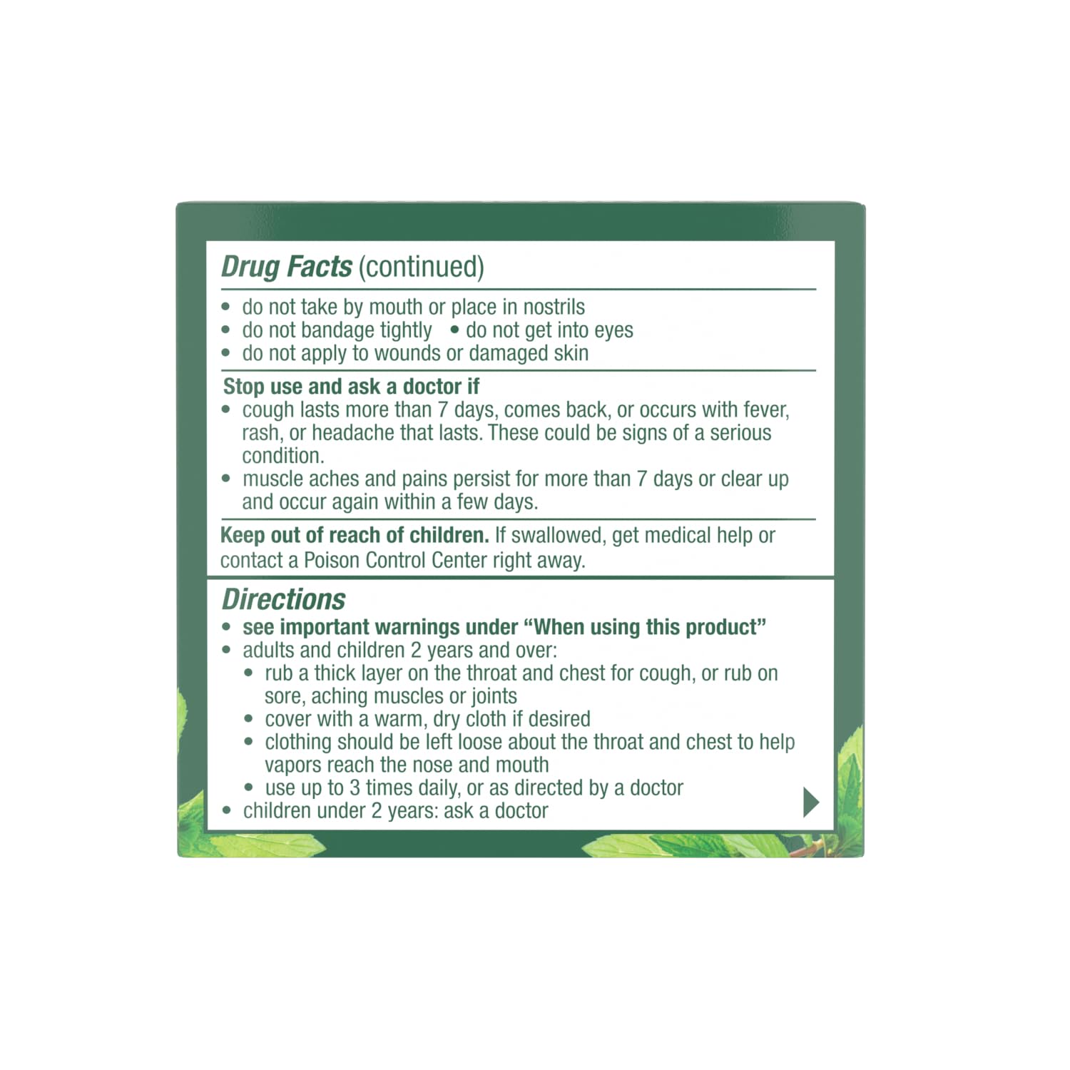 Authentic Mentholatum vaporizing rub with natural active ingredients label