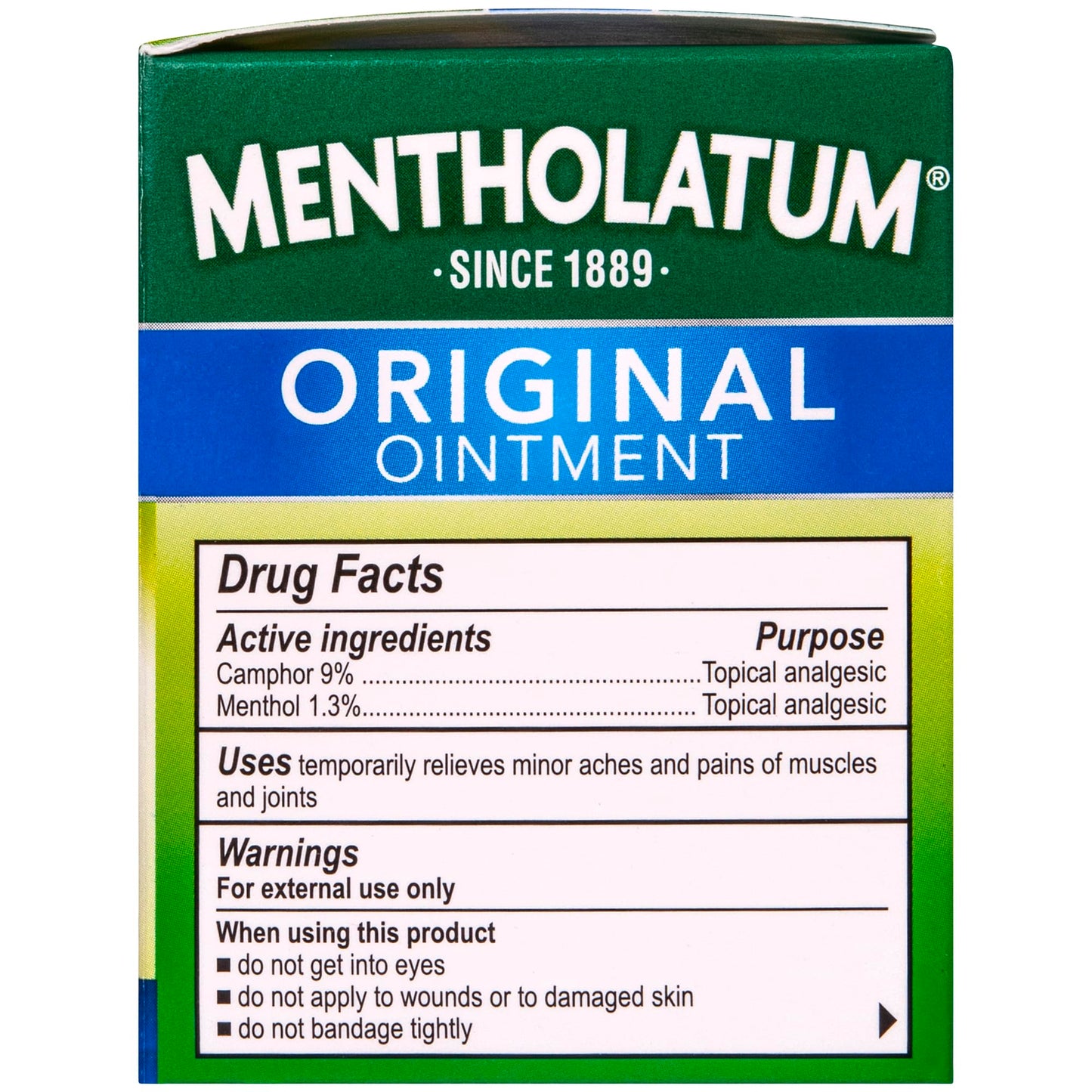 Mentholatum chest rub packaging showing camphor and menthol percentages