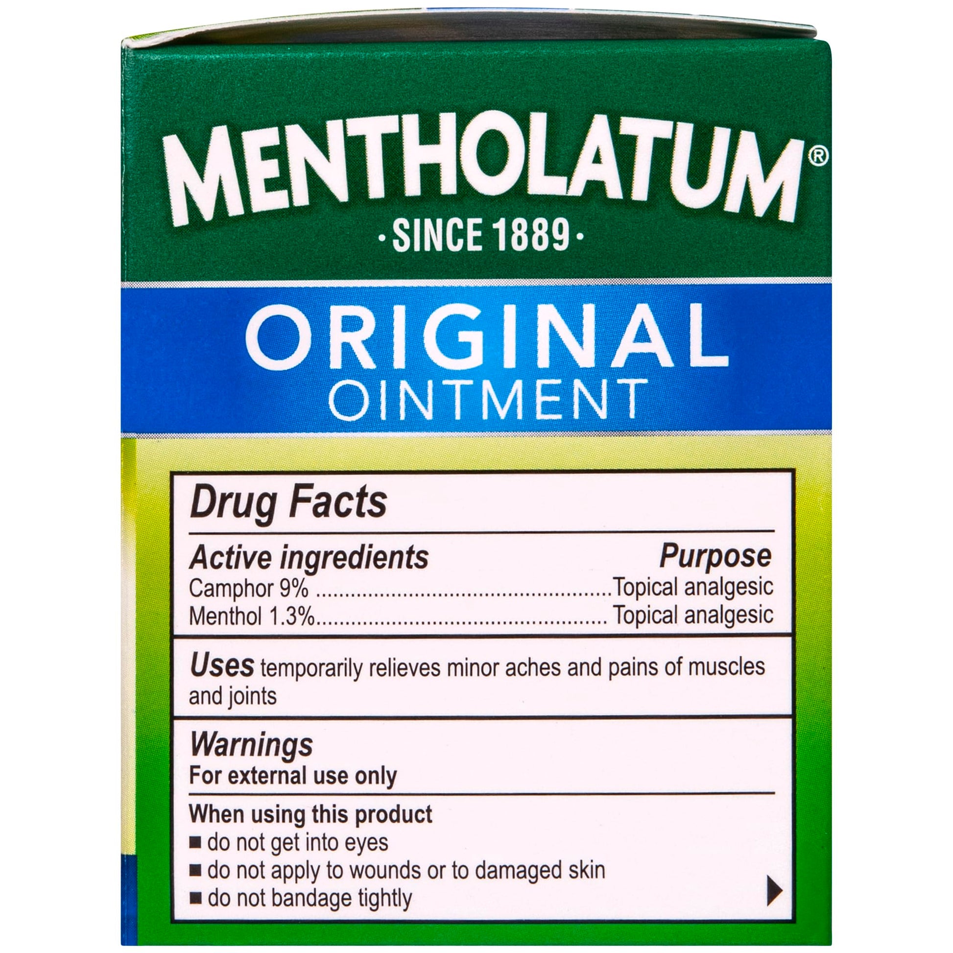Mentholatum chest rub packaging showing camphor and menthol percentages