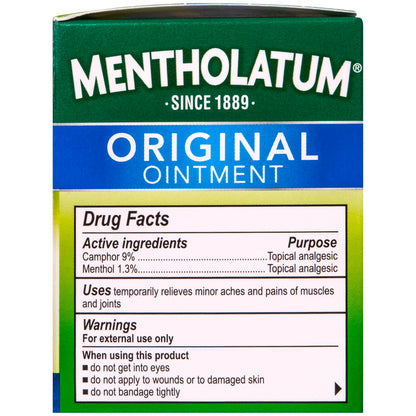 Mentholatum chest rub packaging showing camphor and menthol percentages