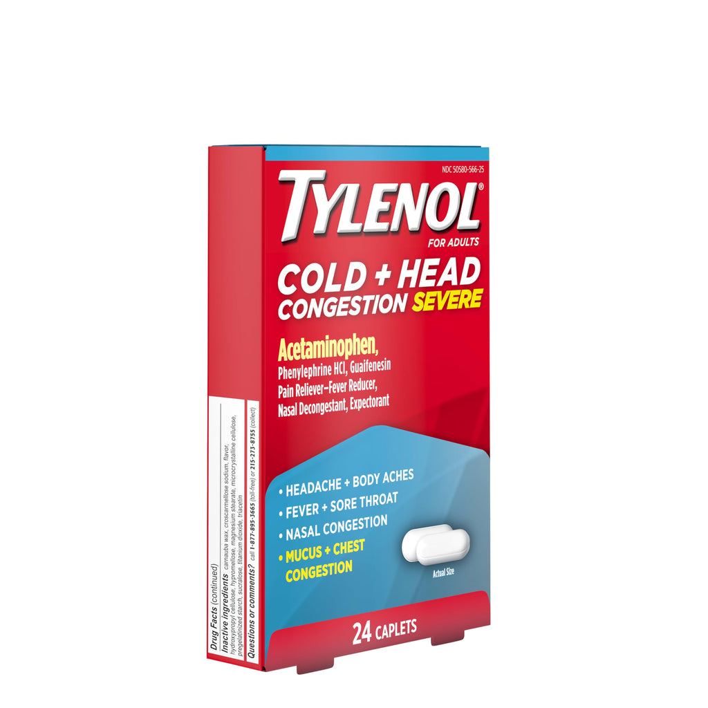 USA sourced Tylenol non drowsy severe cold and sinus pressure relief medicine side profile