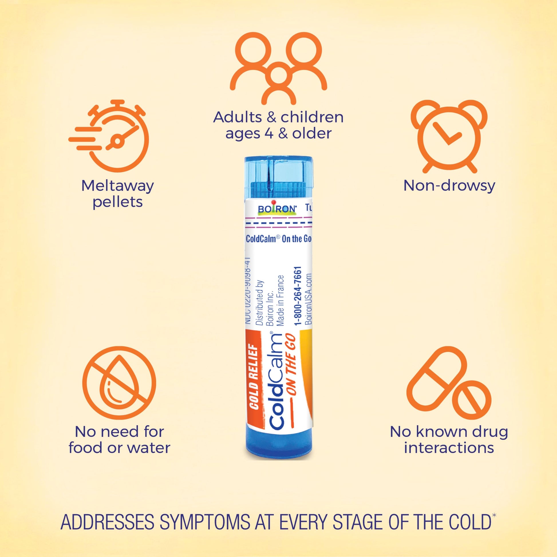 Back of Boiron ColdCalm packaging with active ingredients for nasal congestion relief