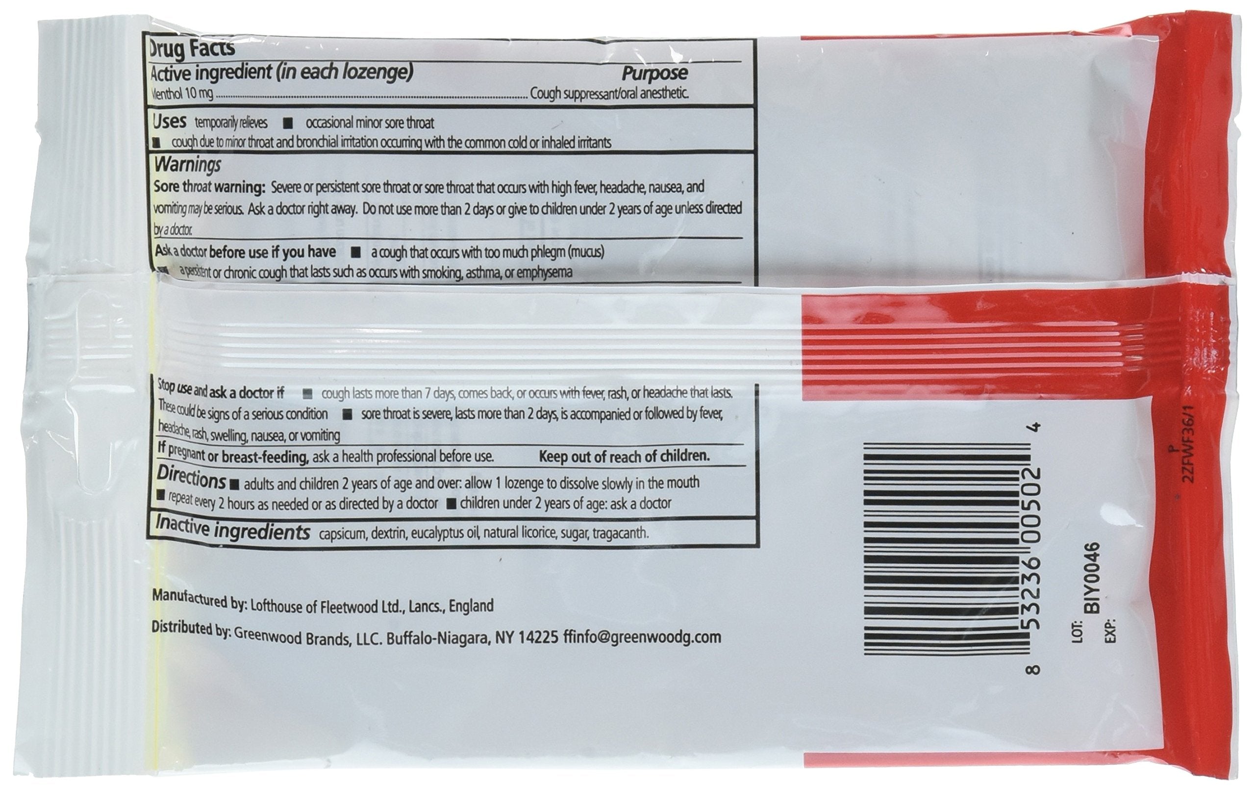Two pack bundle of imported Fisherman's Friend all natural oral anesthetic drops showing nutritional facts