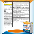 Contac Cold and Flu packaging displaying active ingredients for fever and cough suppression.