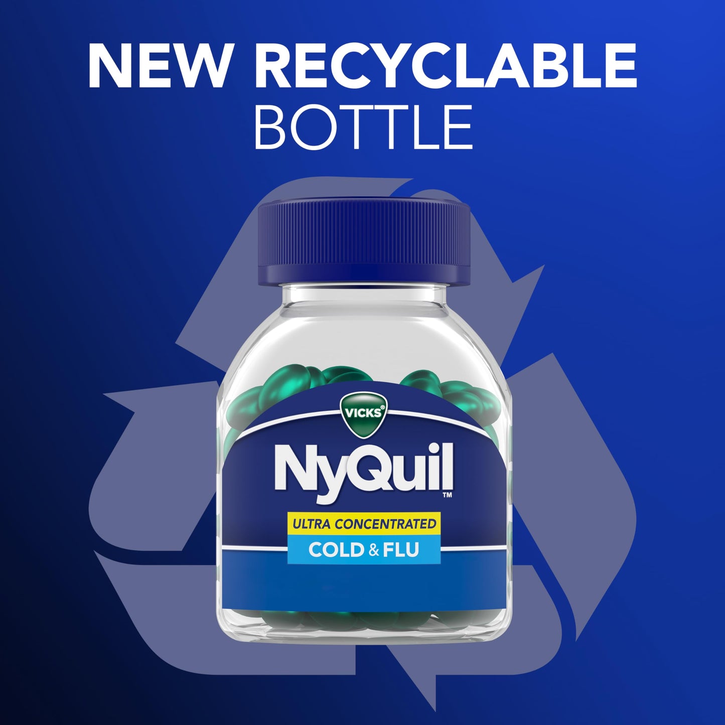 Side panel view of Vicks NyQuil forty eight liquid capsules showing manufacturing standards and clear product warnings.
