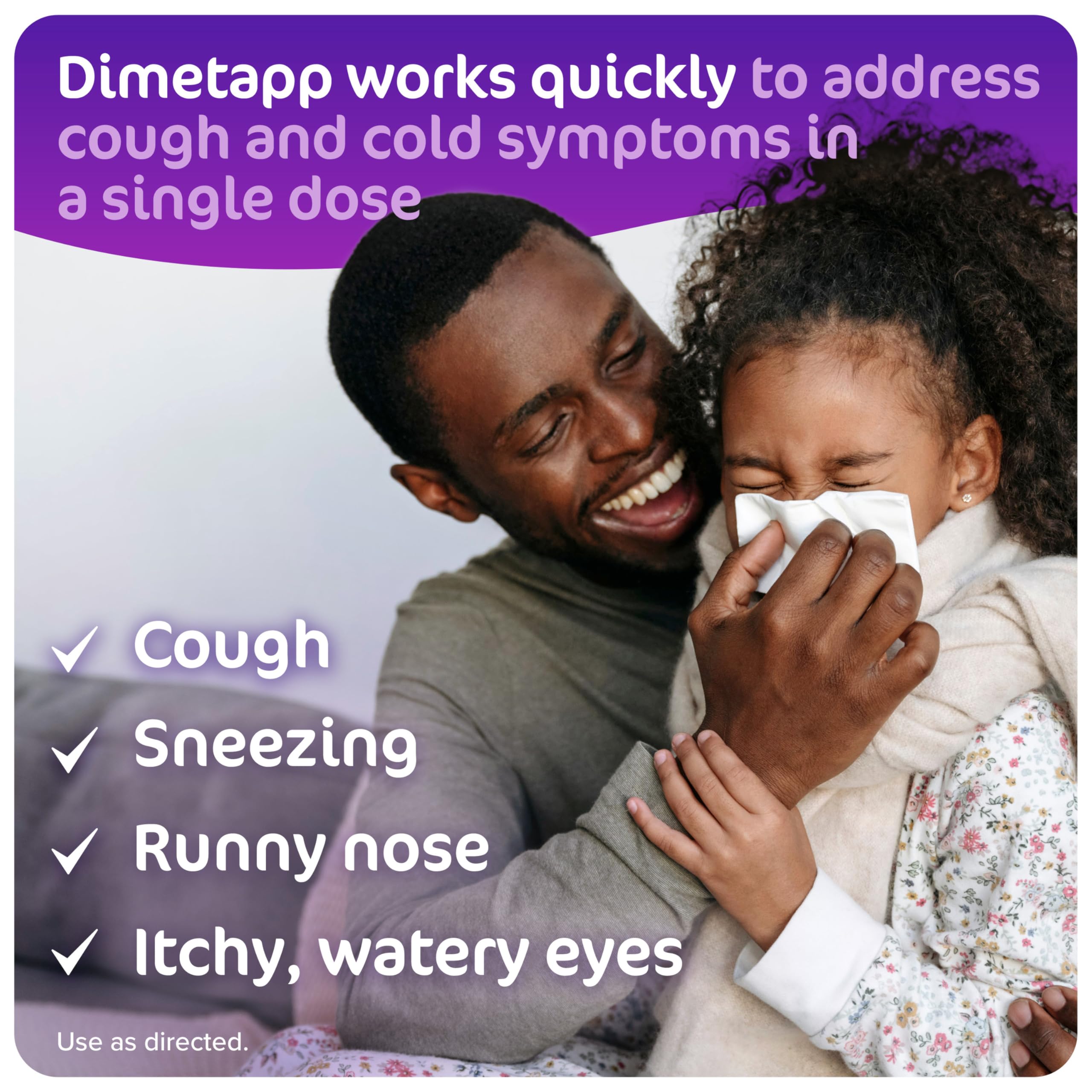 Dimetapp kids liquid medicine daytime and nighttime cold formulas side by side view.