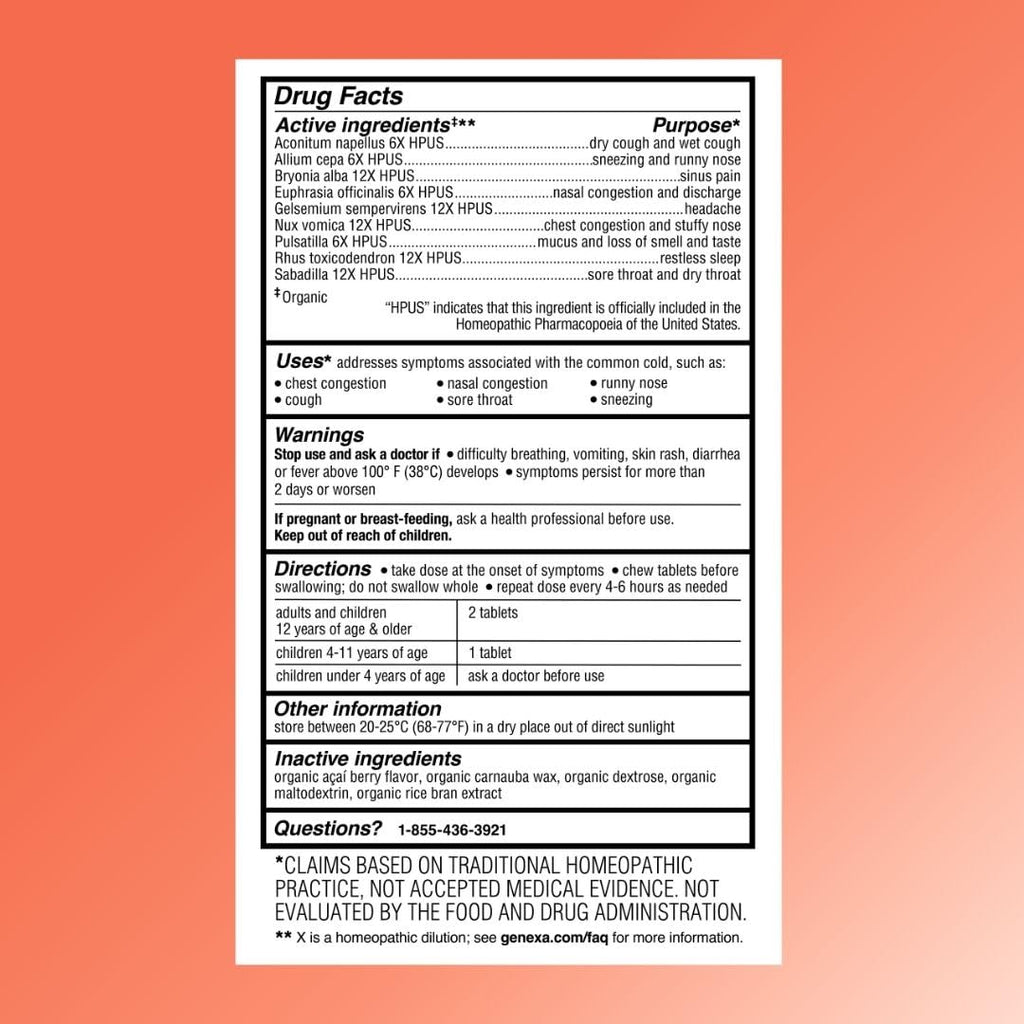 Genexa adult cold crush chewable tablets for congestion and sore throat relief