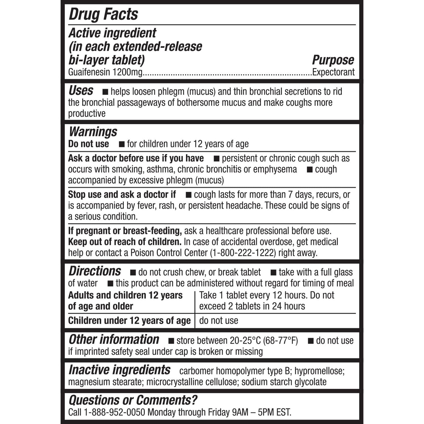 Guaifenesin 1200 mg extended release tablets drug facts label and dosage instructions