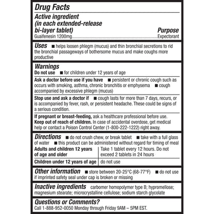 Guaifenesin 1200 mg extended release tablets drug facts label and dosage instructions