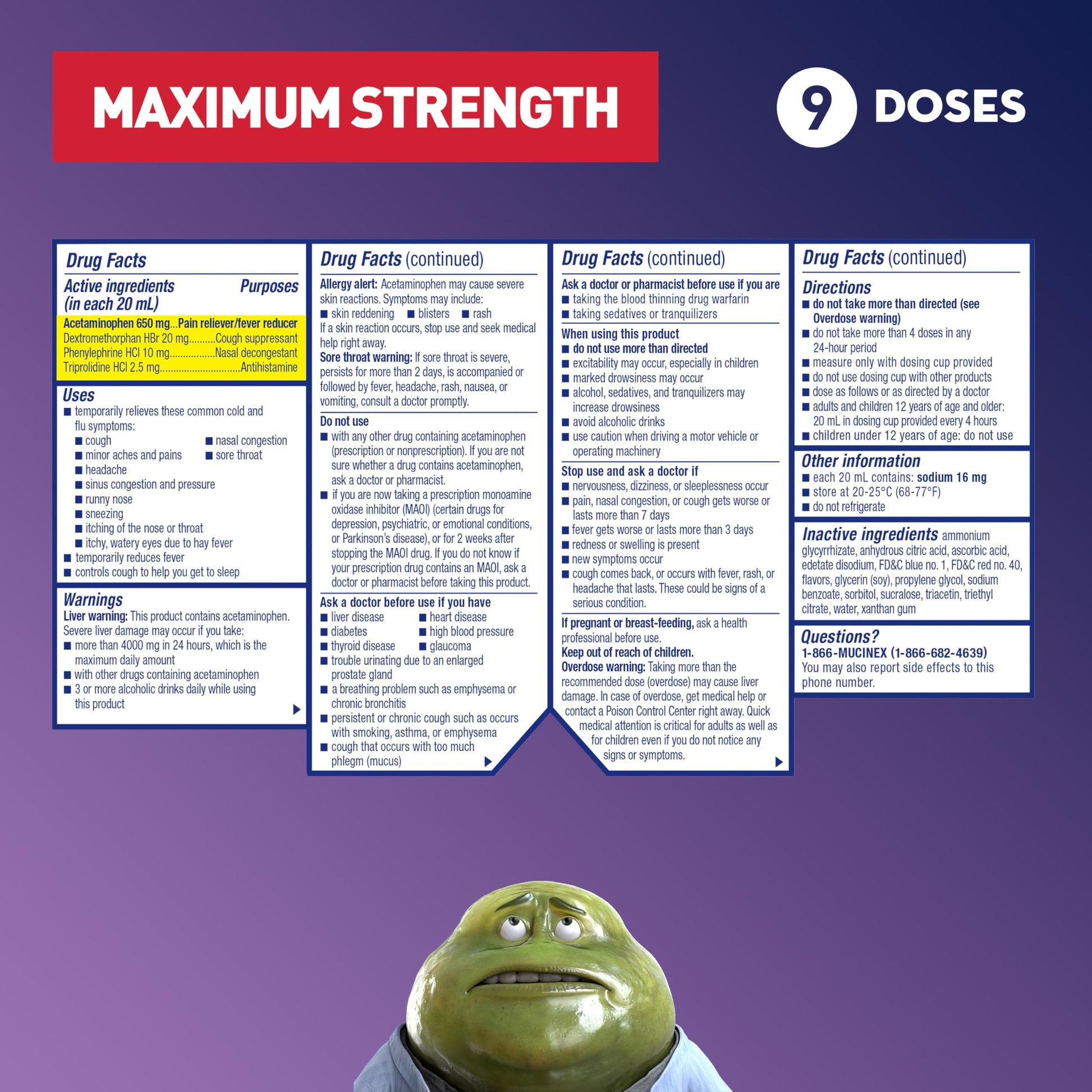 Mucinex nighttime sinus and cough suppressant bottle for severe congestion relief