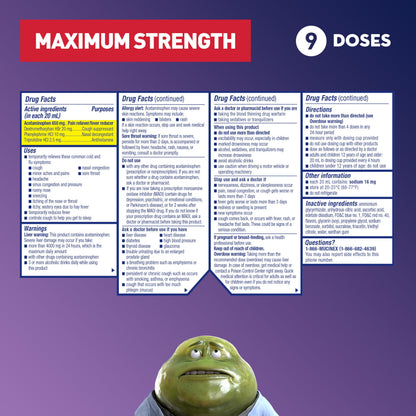 Mucinex nighttime sinus and cough suppressant bottle for severe congestion relief