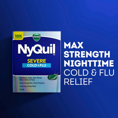 Imported Vicks NyQuil Severe 24 count blister pack layout for severe symptom relief