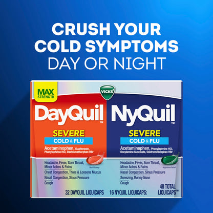 Vicks NyQuil Severe maximum strength cold flu and congestion packaging medical disclaimers