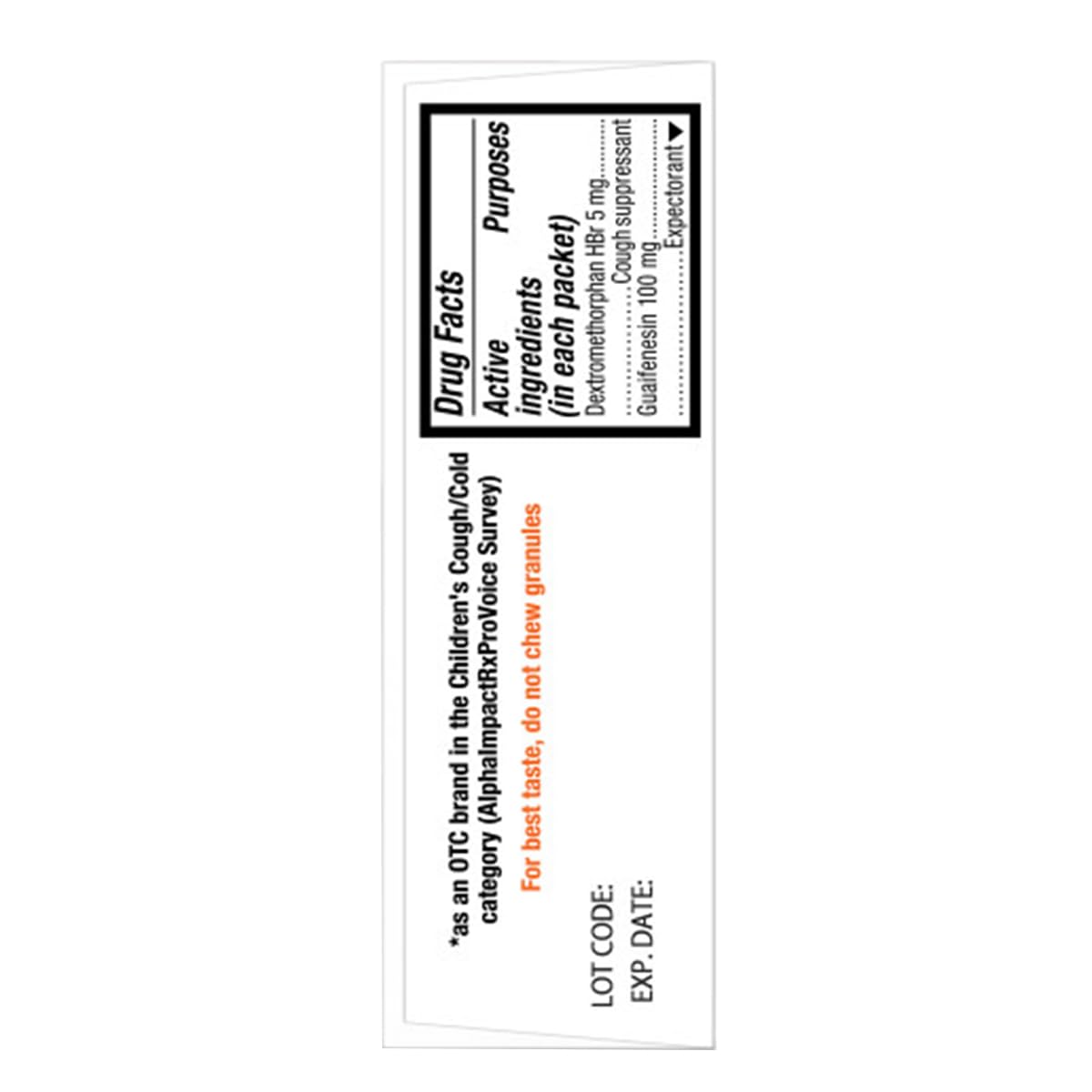 Mucinex children's cough suppressant individual packets side view