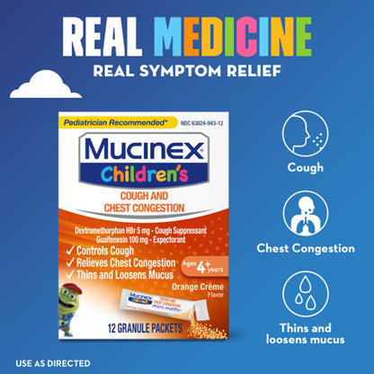 Mucinex children's cough and mucus relief medicine box top view