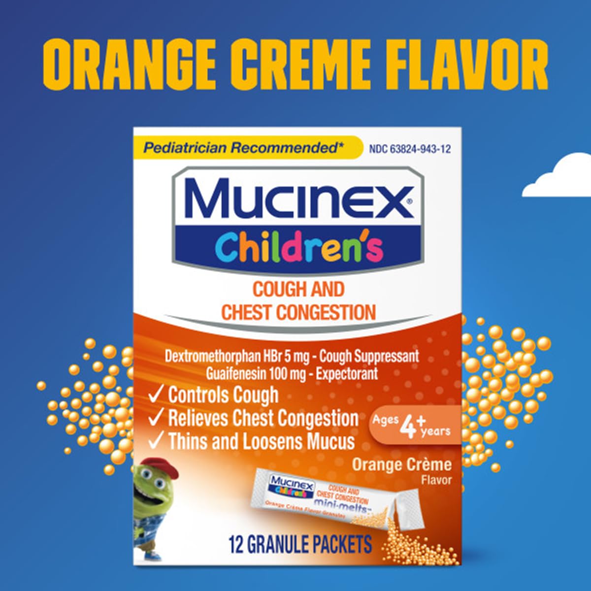 Mucinex pediatric recommended child cough mini melts product display