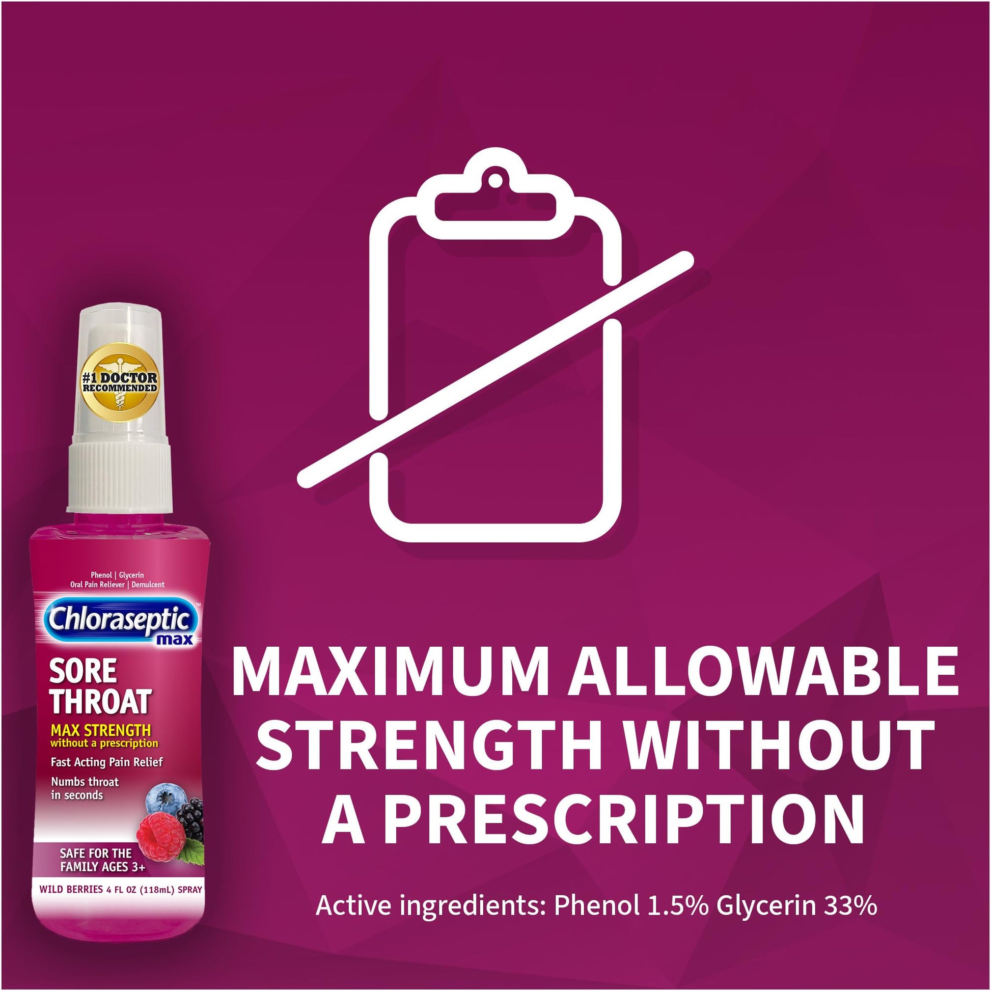 Chloraseptic maximum strength oral pain relief spray bottle packaging details