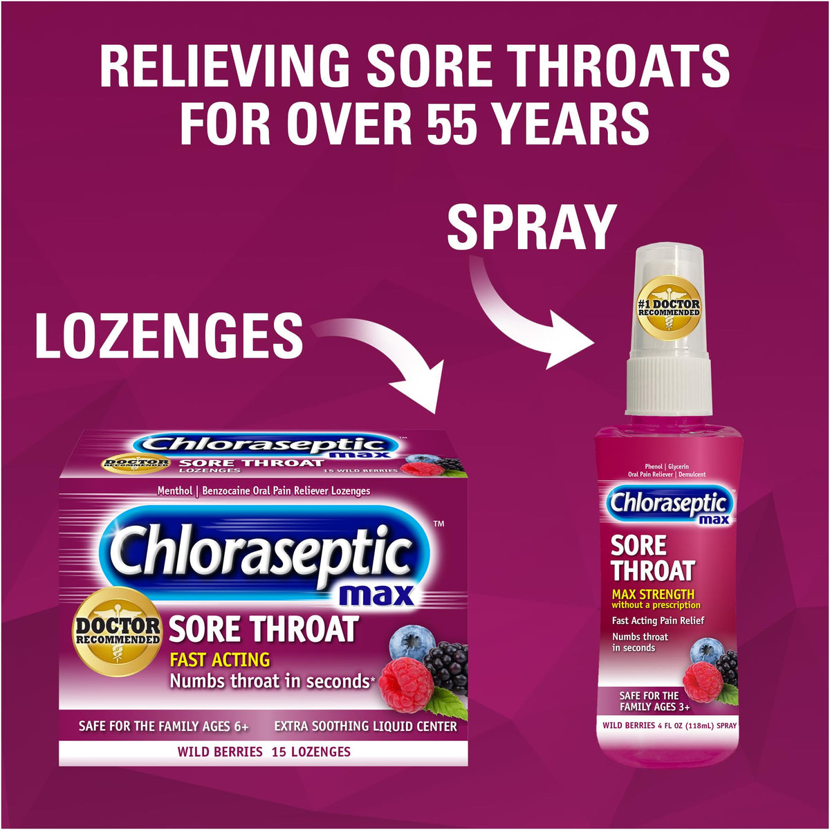 Chloraseptic wild berry sugar free throat spray side panel directions