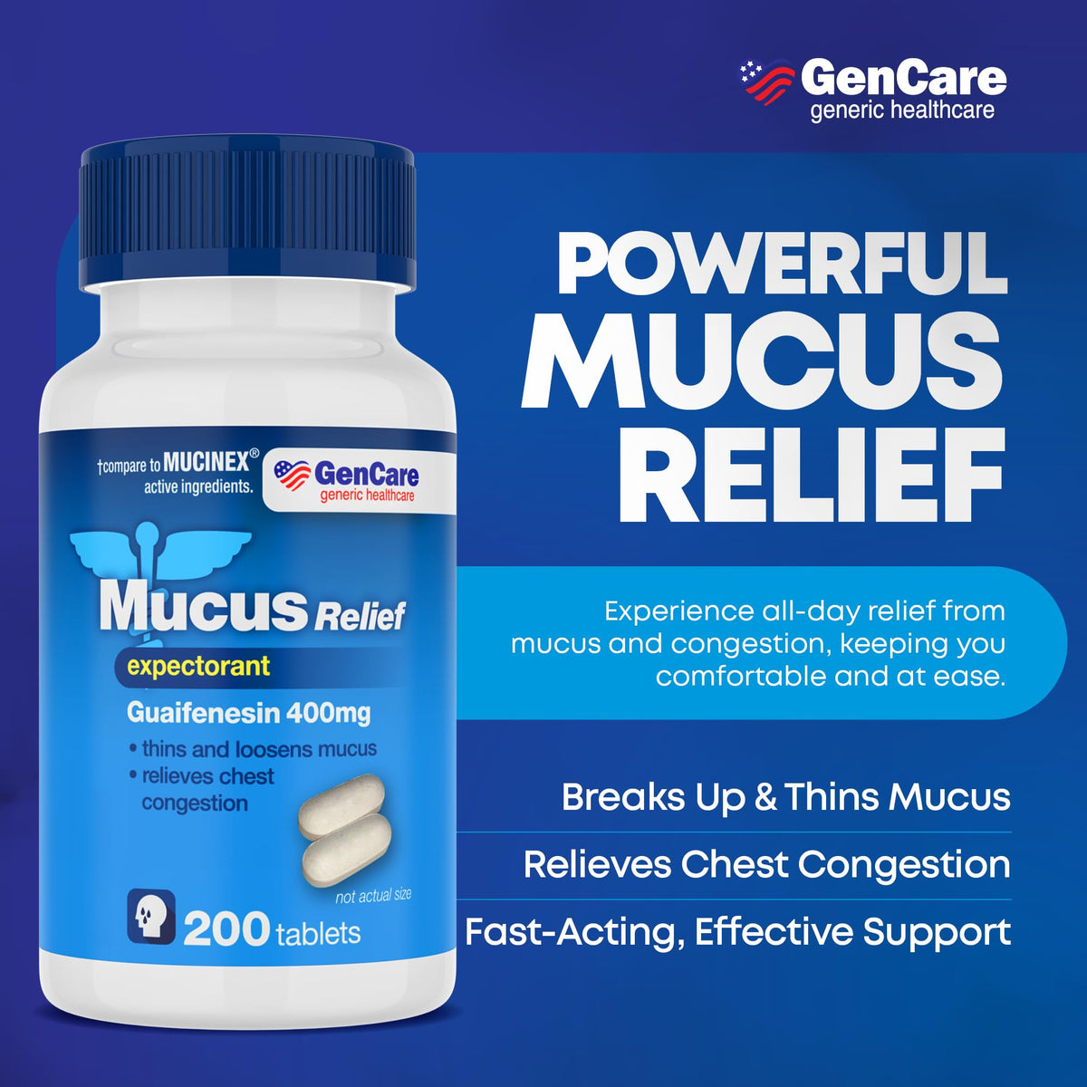 GenCare chest congestion remedy 200 tablets packaging side label info