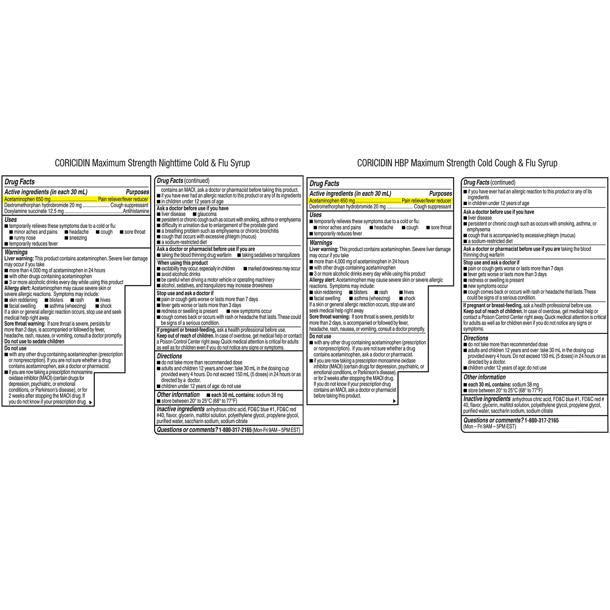 Coricidin HBP USA imported health care product packaging close up showing acetaminophen and cough suppressant details