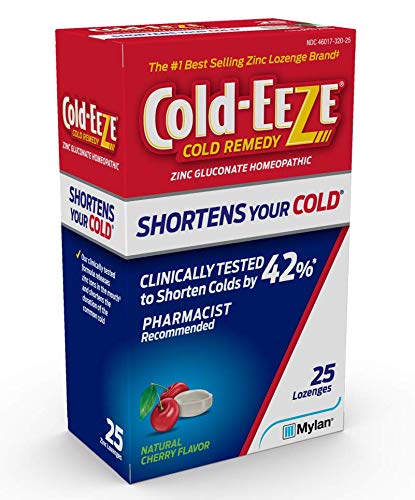 Cold-EEZE homeopathic cold shortening lozenges showing active zinc gluconate ingredient details
