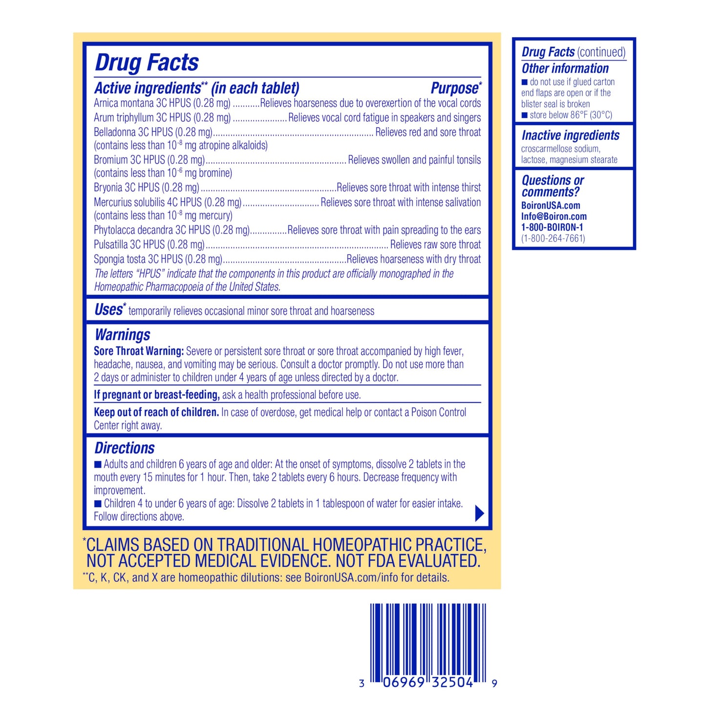 Boiron ThroatCalm meltaway tablets for scratchy red and dry throat relief