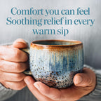 Warming homeopathic cold drink powder mix being stirred into a hot mug of water.