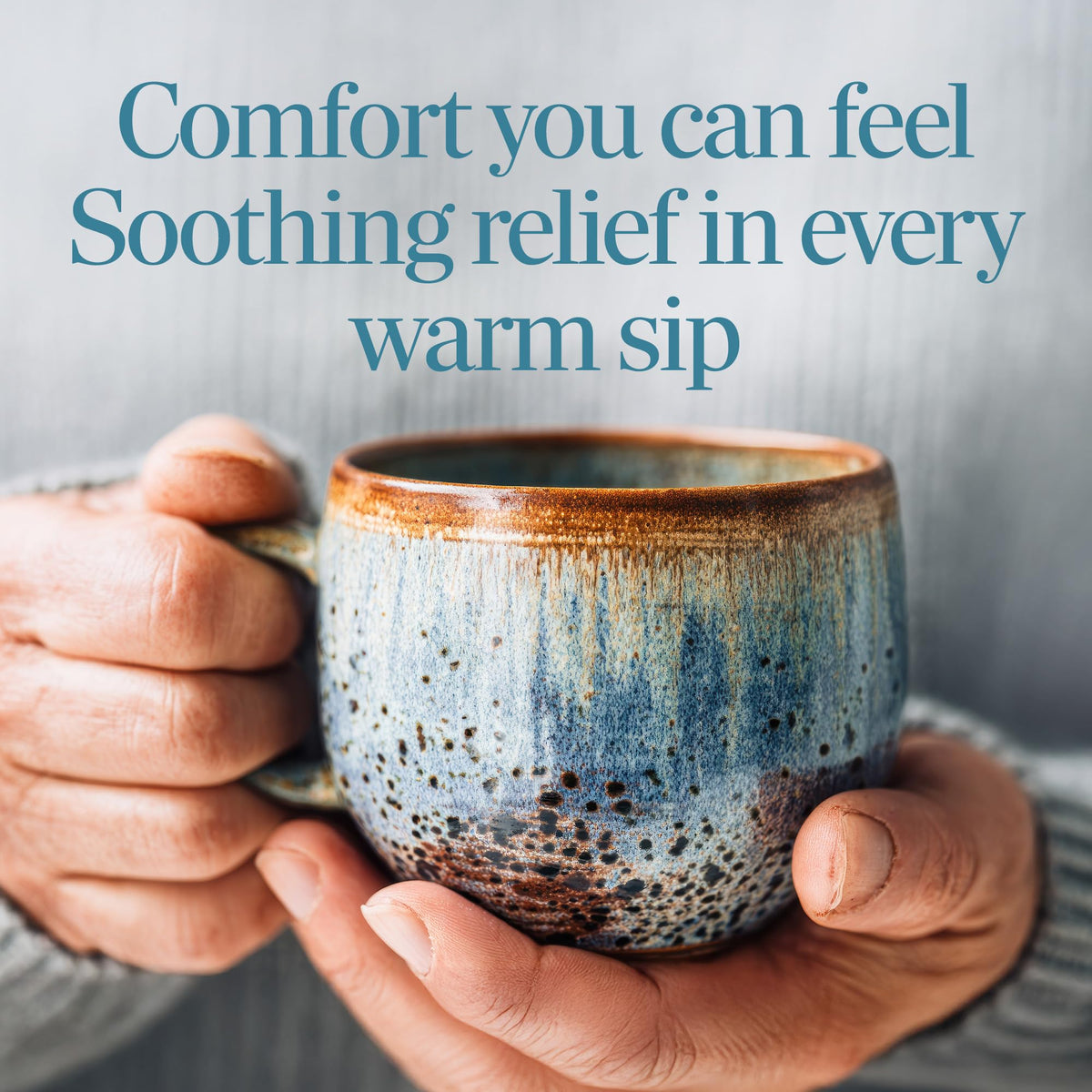 Warming homeopathic cold drink powder mix being stirred into a hot mug of water.