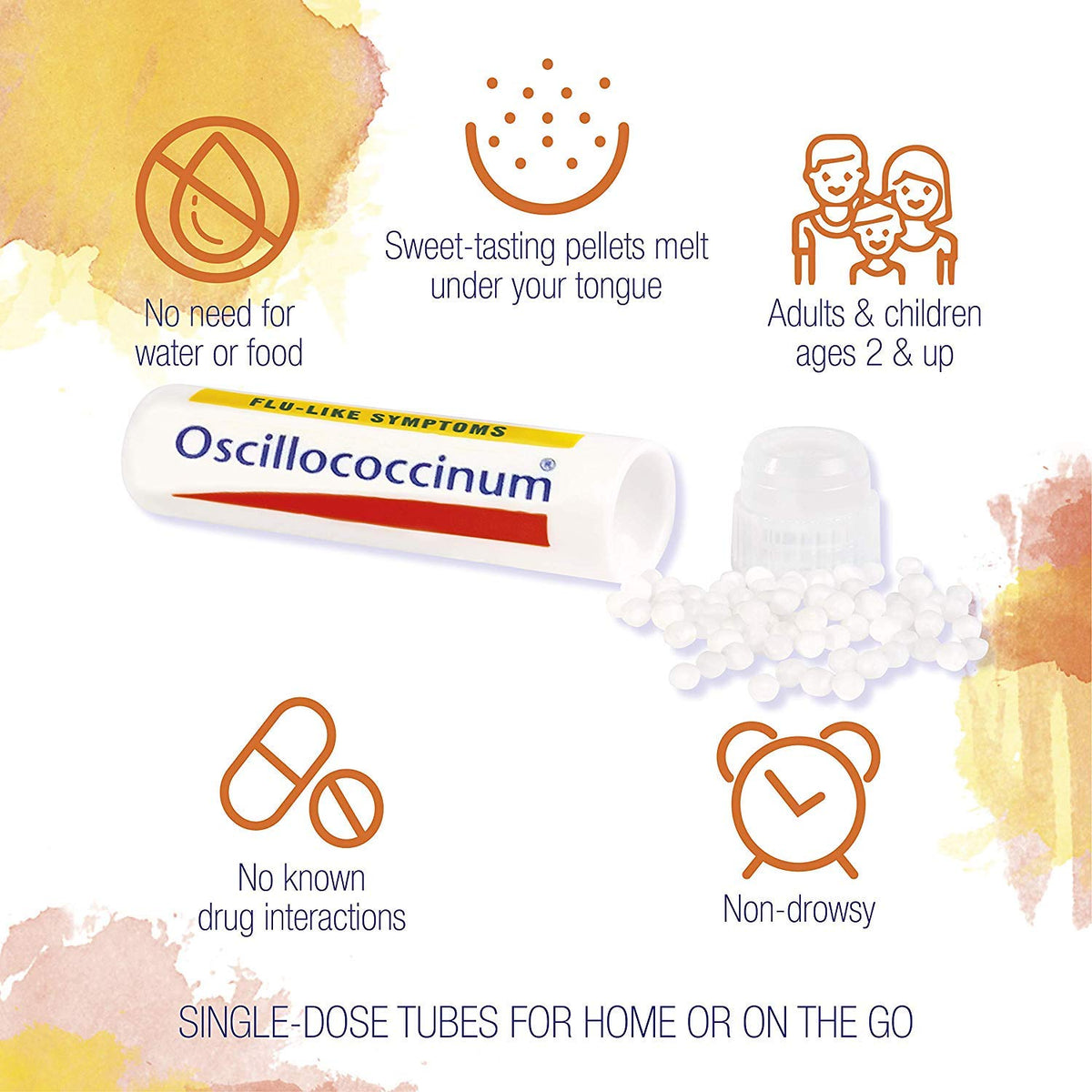 Side angle of Boiron Oscillococcinum packaging highlighting the active homeopathic ingredients list.