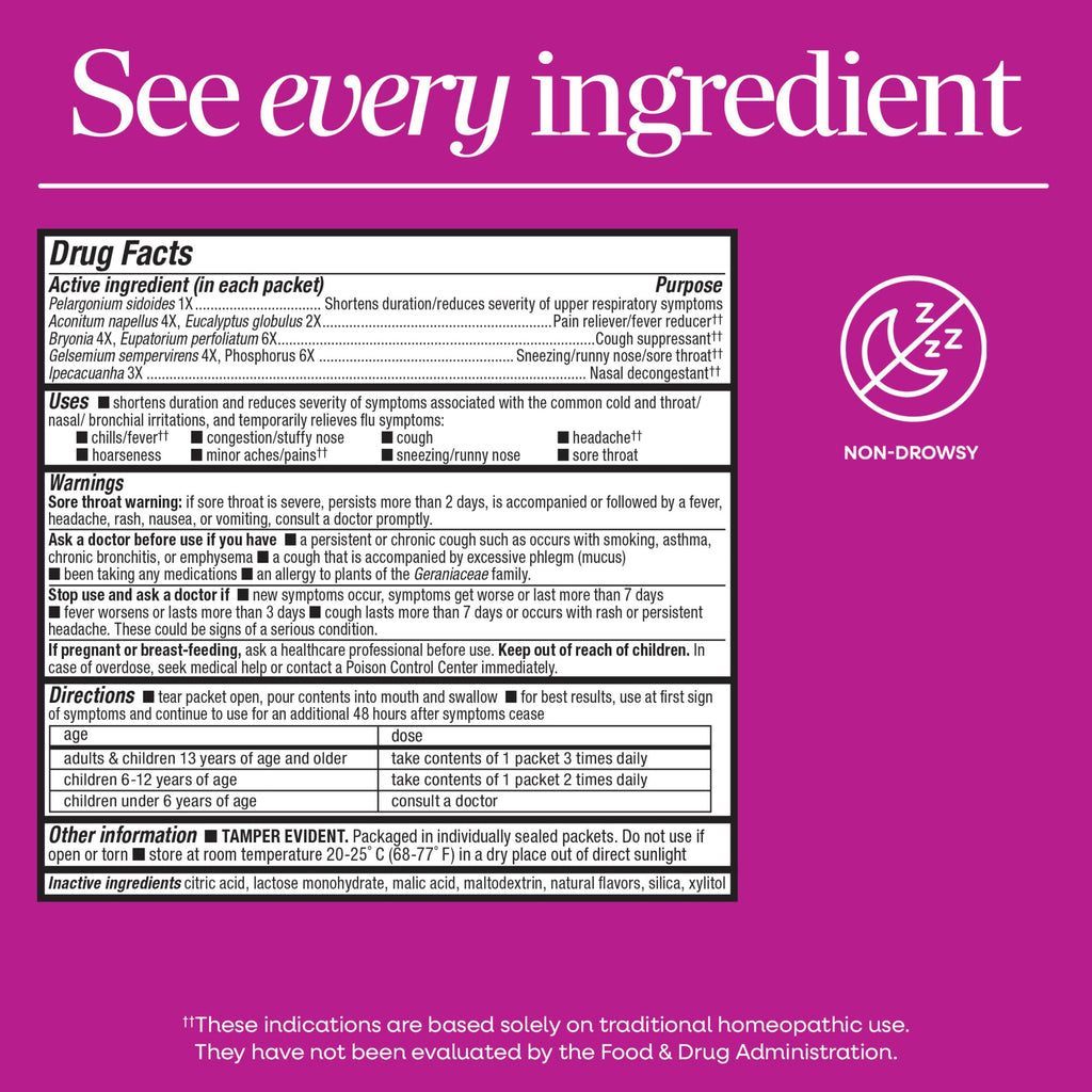 Travel friendly wellness packets of Nature's Way Umcka multi symptom relief